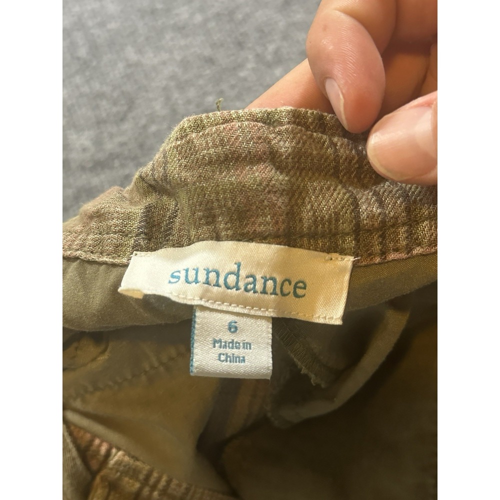 Sundance Pants 6 Brown Plaid 100% Linen Eliot Straight Leg Trousers Buttons - Picture 3 of 7